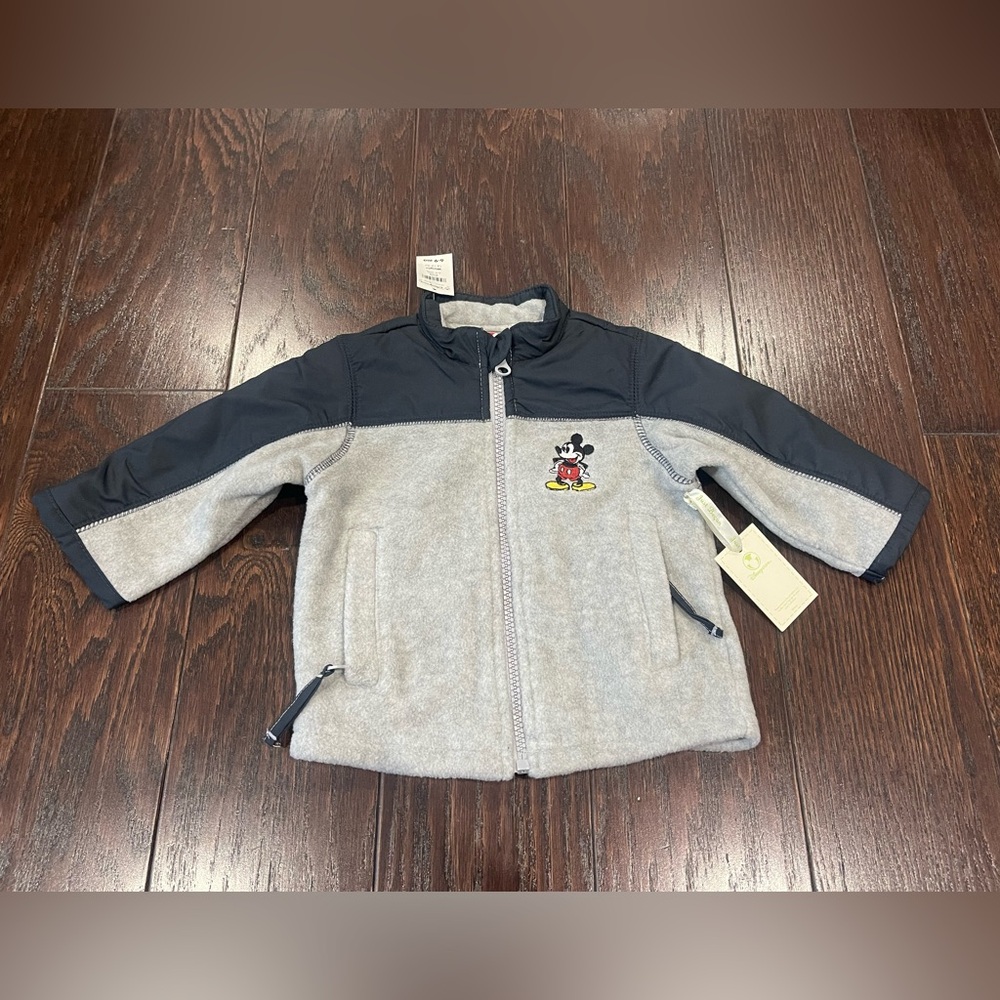 Disney Store Jacket Size 6-9 Months Mickey Mouse Full Zip Gray Blue Fleece